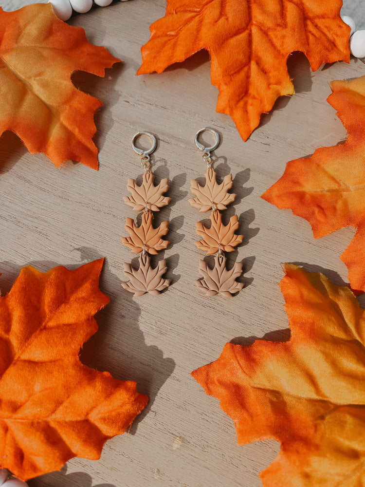 Tri-Color Leaf Dangle Earrings