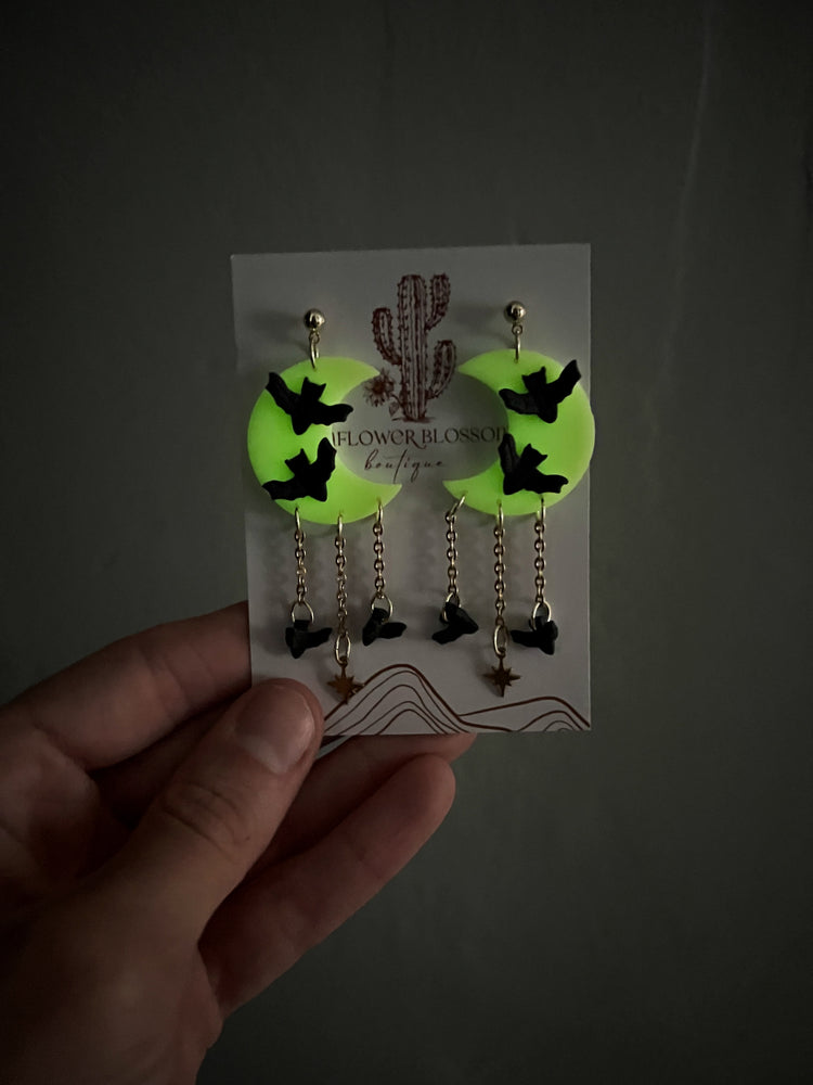Glow In The Dark Bat Dangle Earrings