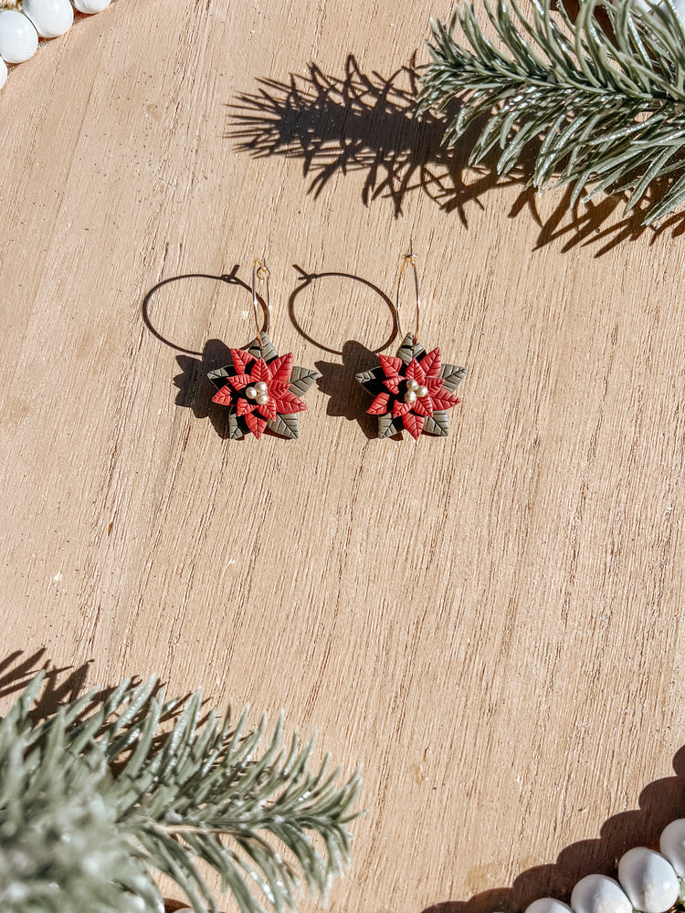 Poinsettia Flower Hoop Earrings