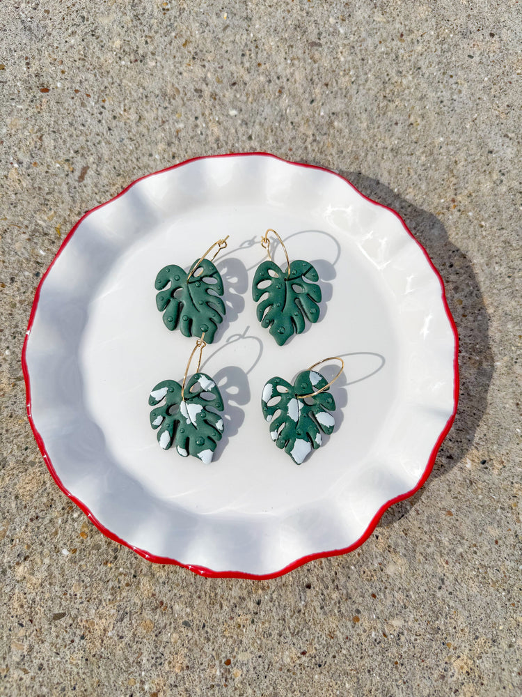 Tropical Monstera Hoop Earrings