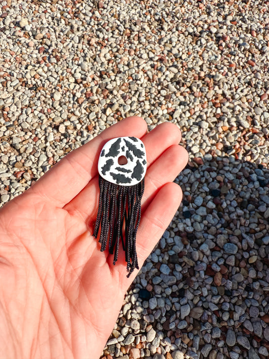 Black Cow Print Fringe Dangle Earrings