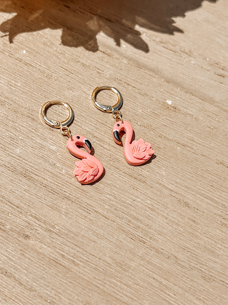 Flamingo Huggie Dangle Earrings