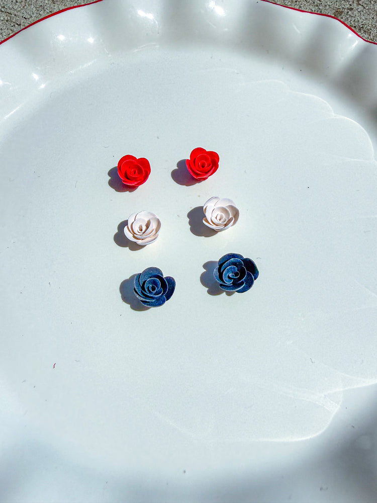 Red White & Blue Rose Stud Earrings