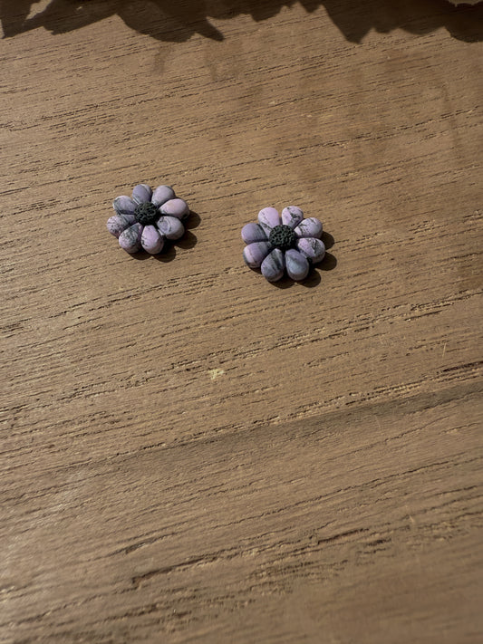 Purple Marble Flower Stud Earrings