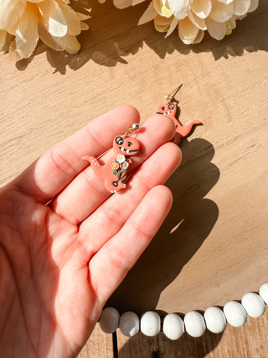 Blossom-Rex Dinosaur Dangle Earrings