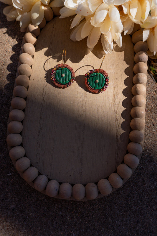 Green Hobbit Door Polymer Clay Earrings
