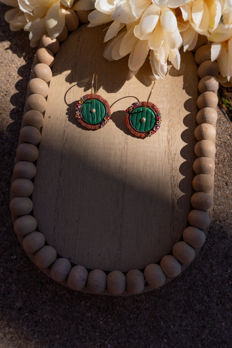 Green Hobbit Door Polymer Clay Earrings