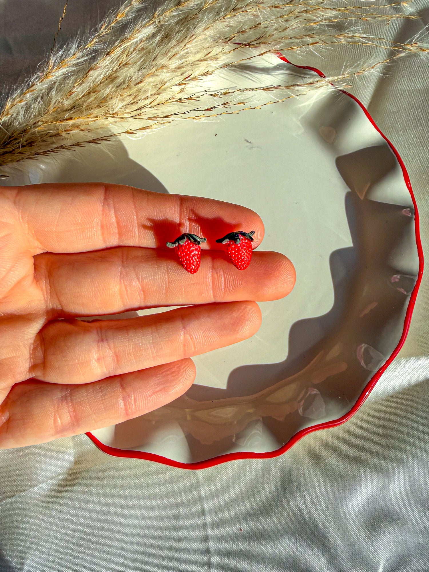 Strawberry polymer clay stud earrings