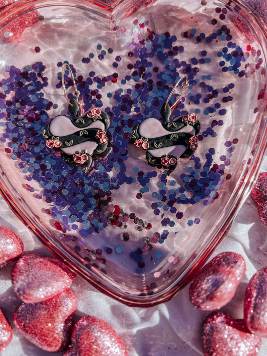 Floral Snake Heart Hoop Earrings