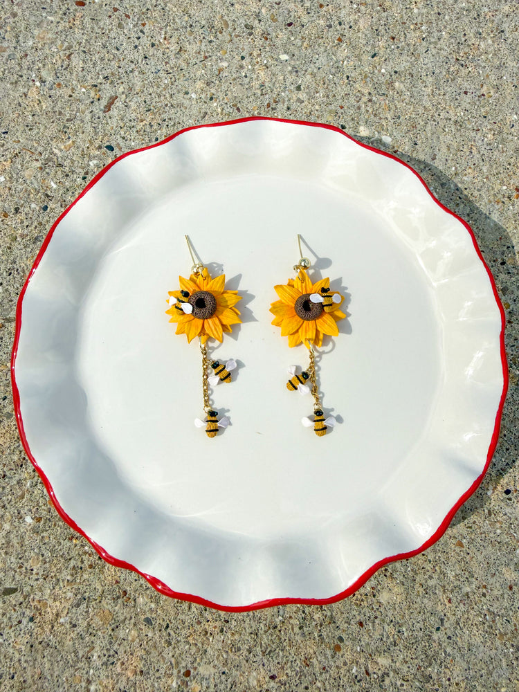 Bumble Bee Sunflower Earrings