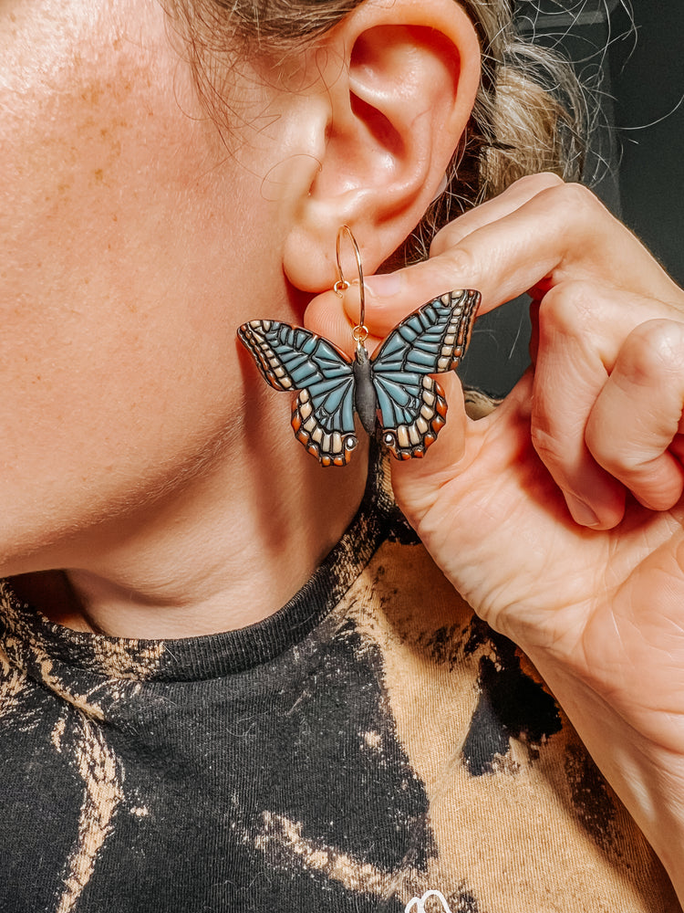 Swallowtail Butterfly Hoop Earrings