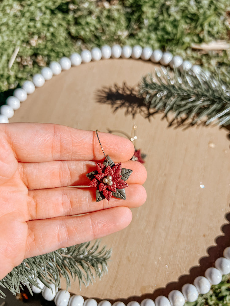 Poinsettia Flower Hoop Earrings