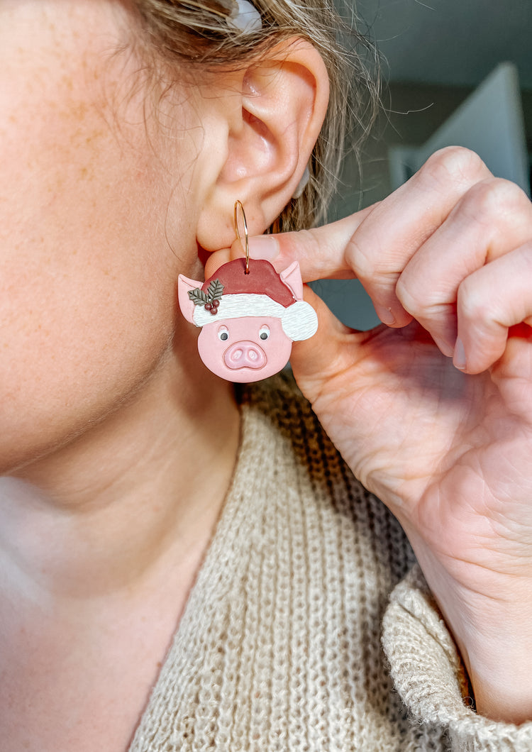 Xmas Pig Hoop Earrings