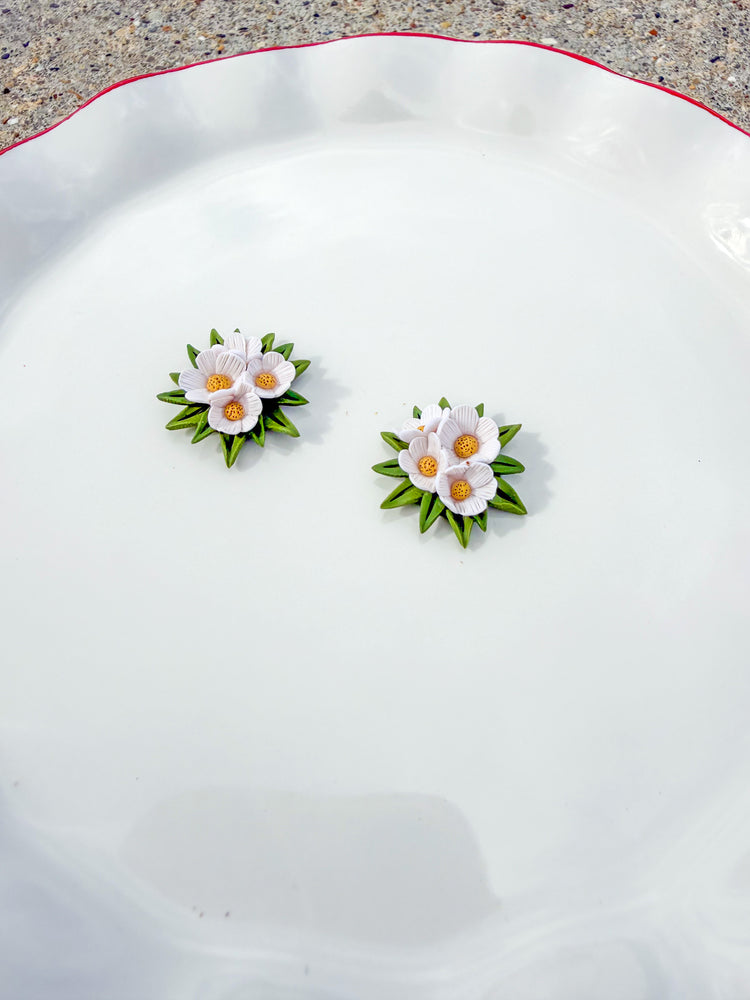 White Wildflower Stud Earrings