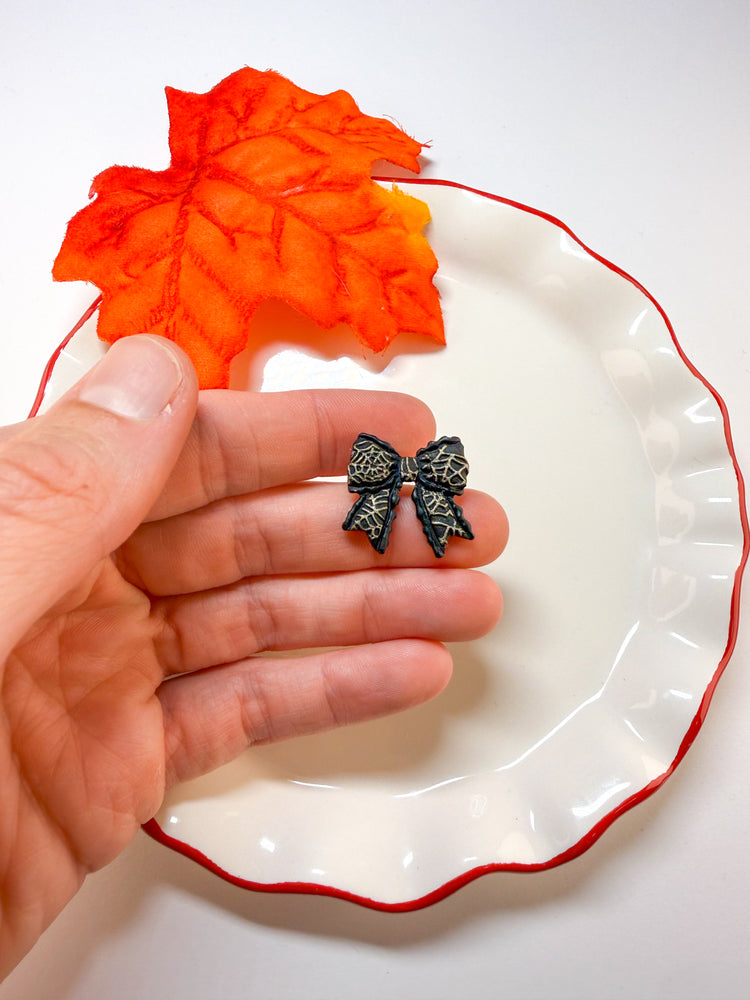 Spiderweb Halloween Bow Stud Earrings