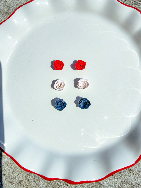 Red White & Blue Rose Stud Earrings