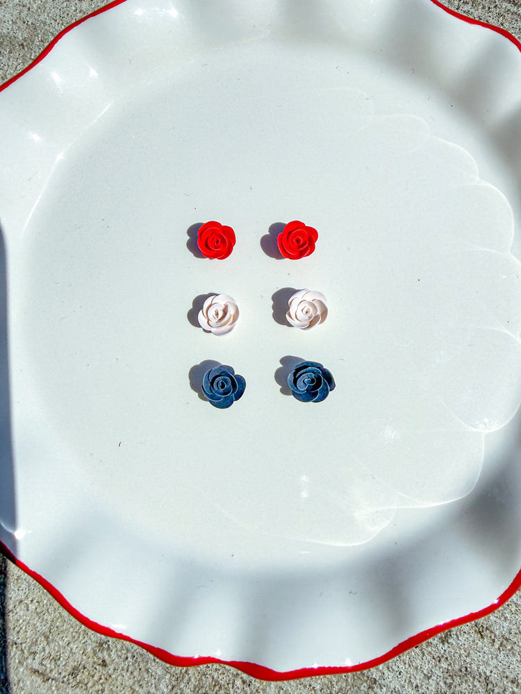 Red White & Blue Rose Stud Earrings