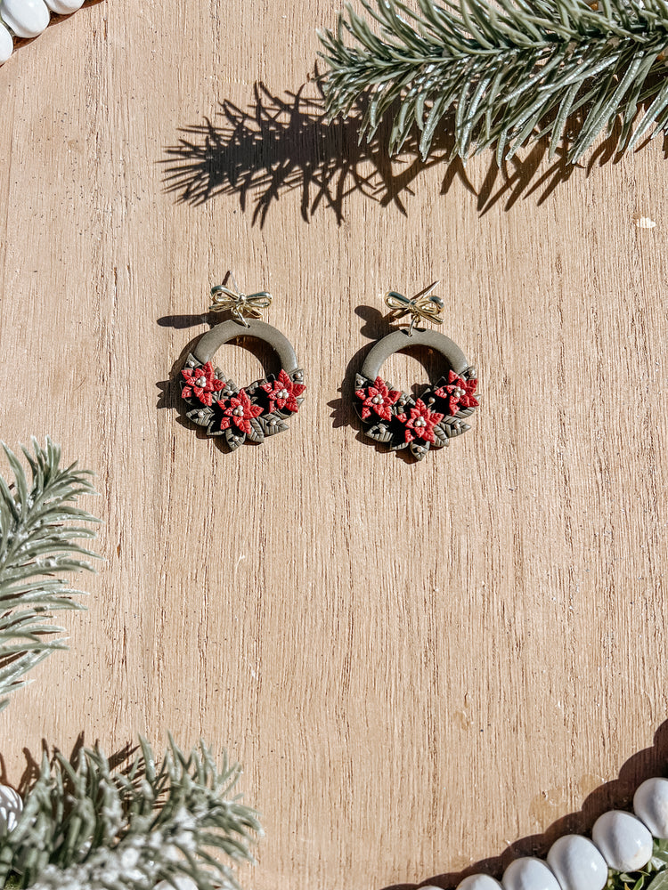 Poinsettia Wreath Dangle Earrings