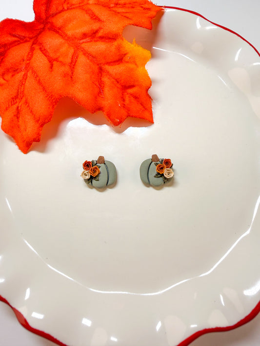 Floral Fall Stud Earrings Pumpkin & Witch Hat Set