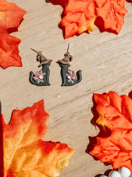 Witch Black Cat Dangle Earrings