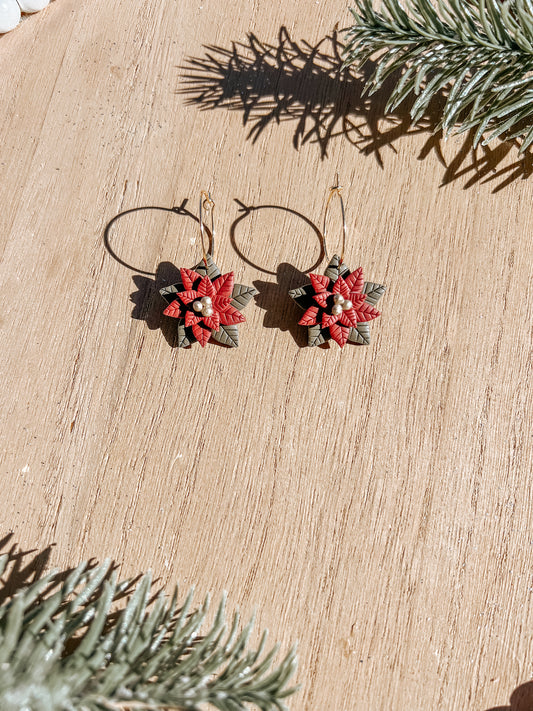 Poinsettia Flower Hoop Earrings