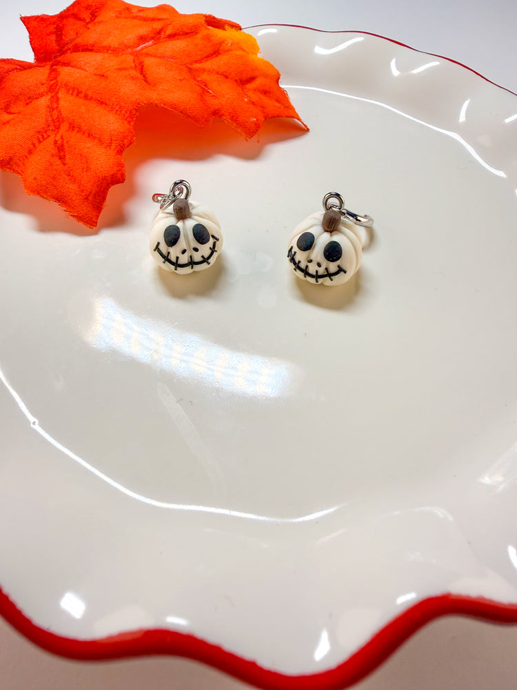 Skellington White Pumpkin Dangle Earrings