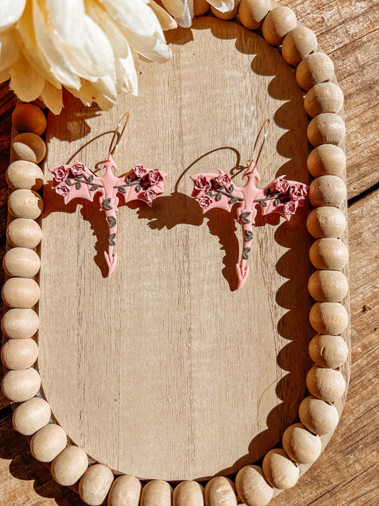 Pink Floral Dragon Dangle Earrings