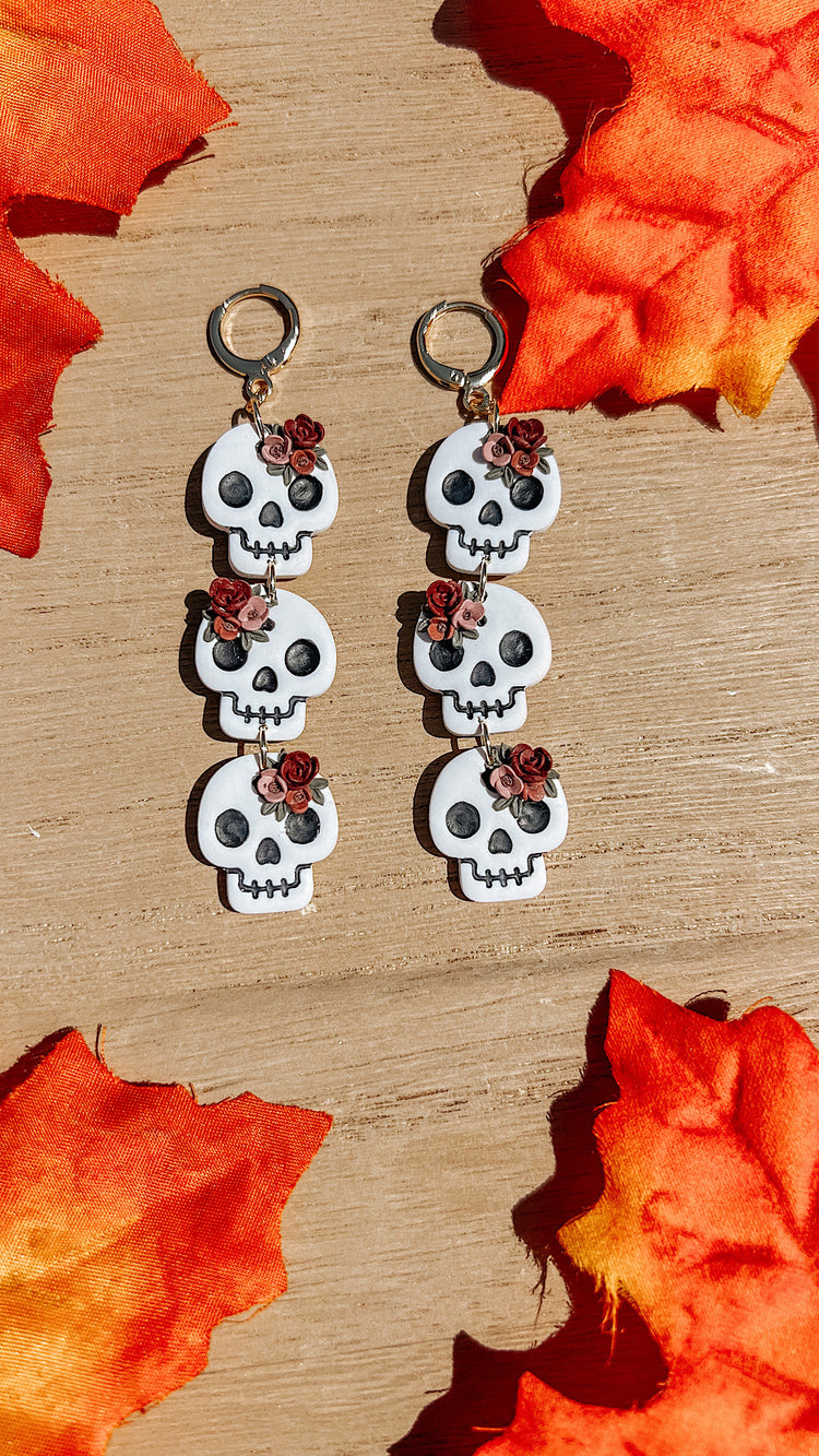 Floral Skull Tier Dangle Earrings