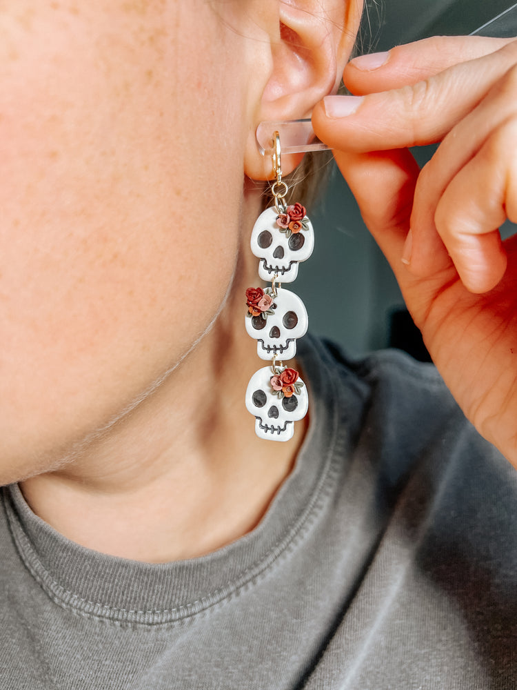 Floral Skull Tier Dangle Earrings