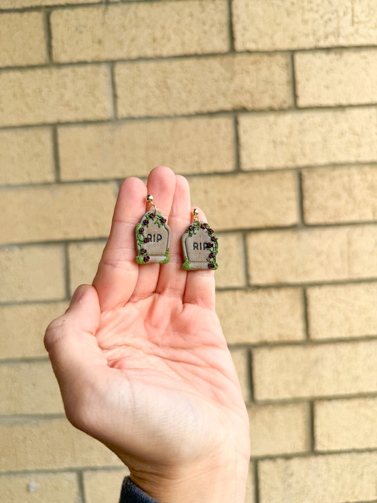 Halloween Floral Tombstone Earrings