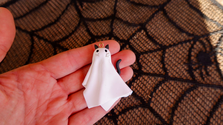 Cat Ghost 3D Dangle Earrings