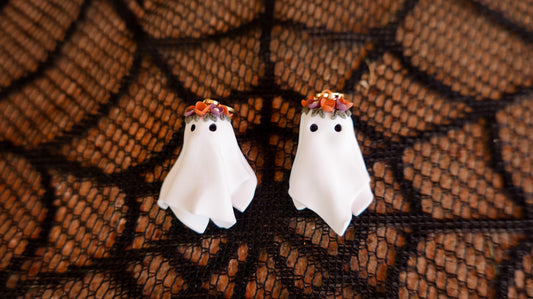 Floral 3D Ghost Dangle & Stud Earrings
