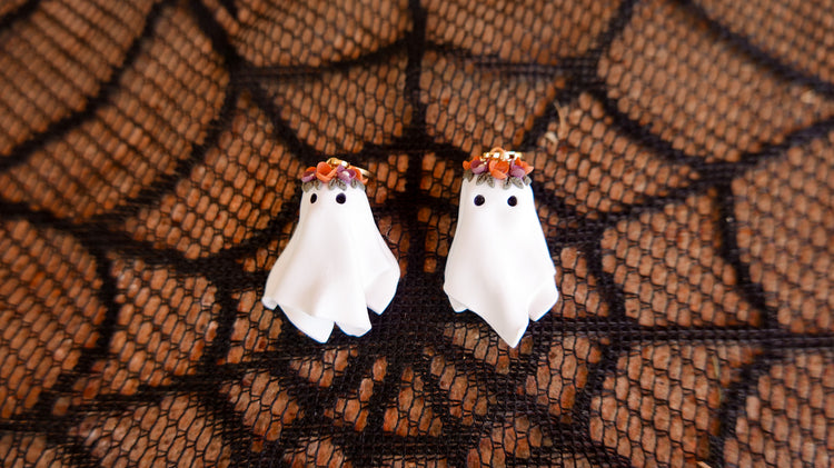 Floral 3D Ghost Dangle & Stud Earrings