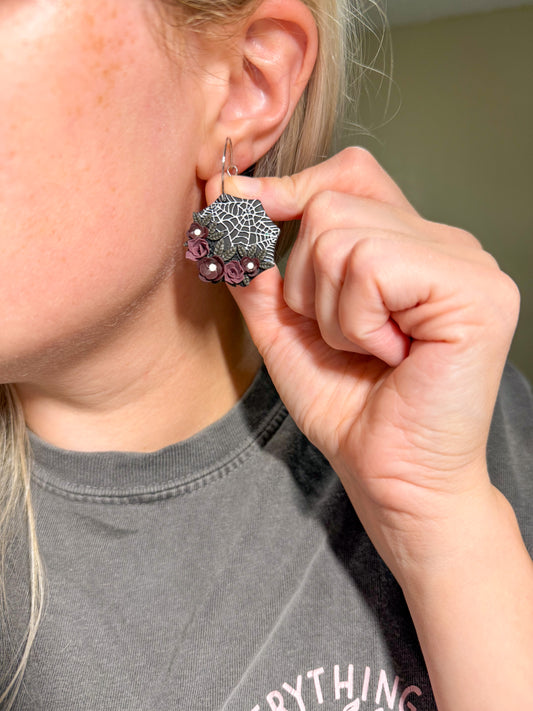 Floral Spiderweb Dangle Earrings