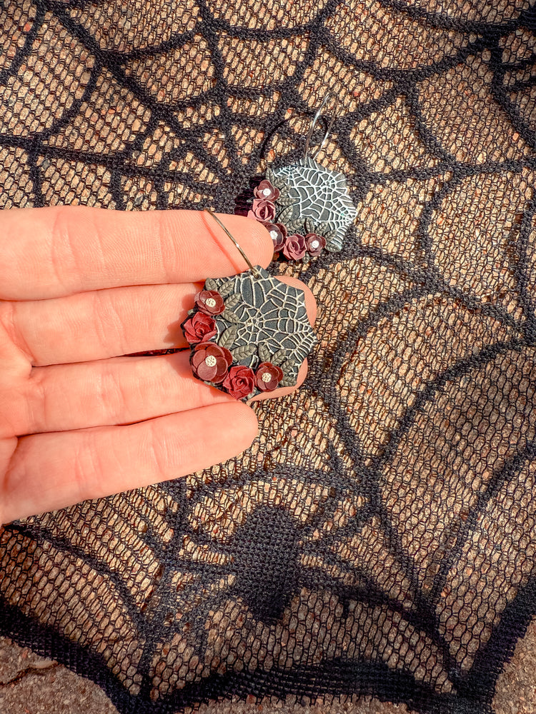 Floral Spiderweb Dangle Earrings