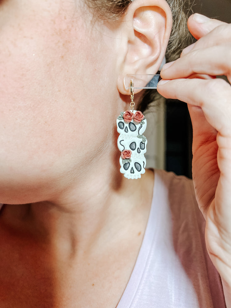 Stacked Floral Skull Dangles