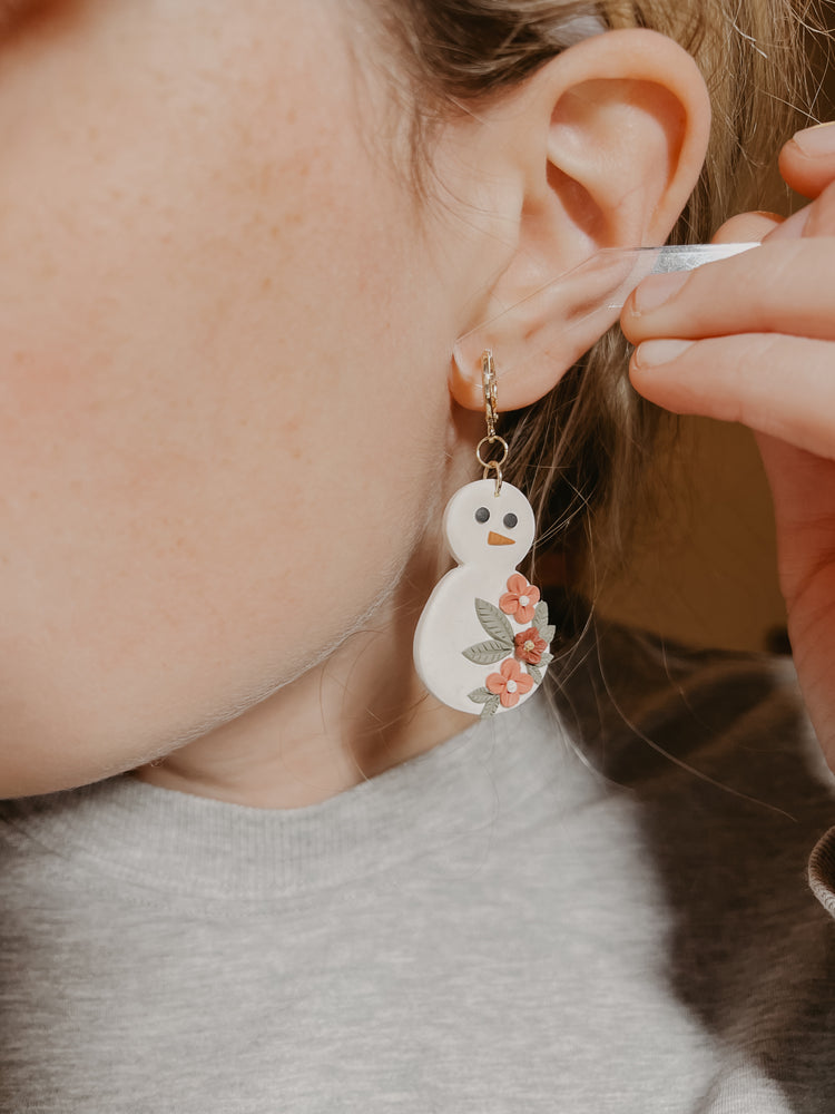 Floral Snowmen Huggie Earrings
