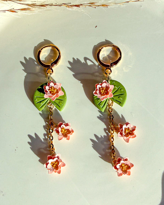 Water Lily Blossom Dangle Earrings