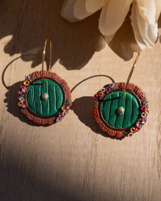 Green Hobbit Door Polymer Clay Earrings