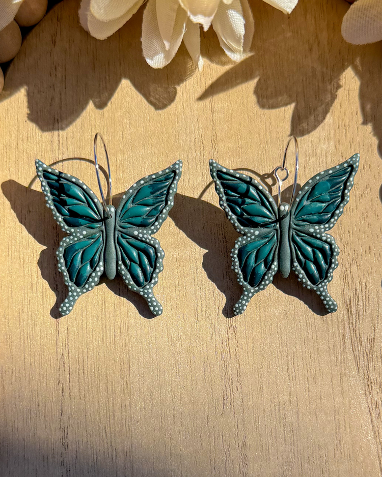 Hunter Green Butterfly Earrings