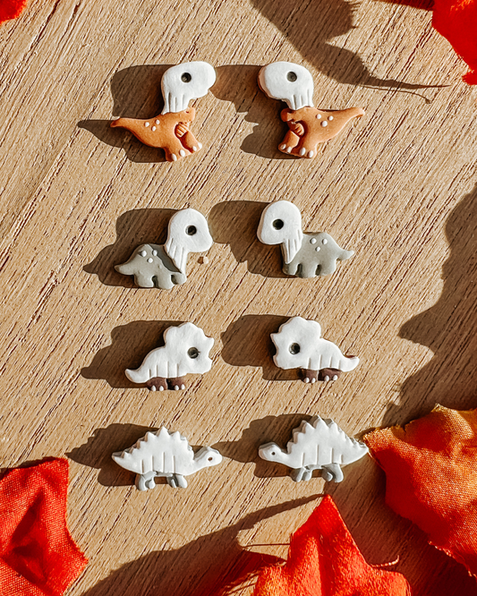 Polymer clay ghost dinosaur stud earrings