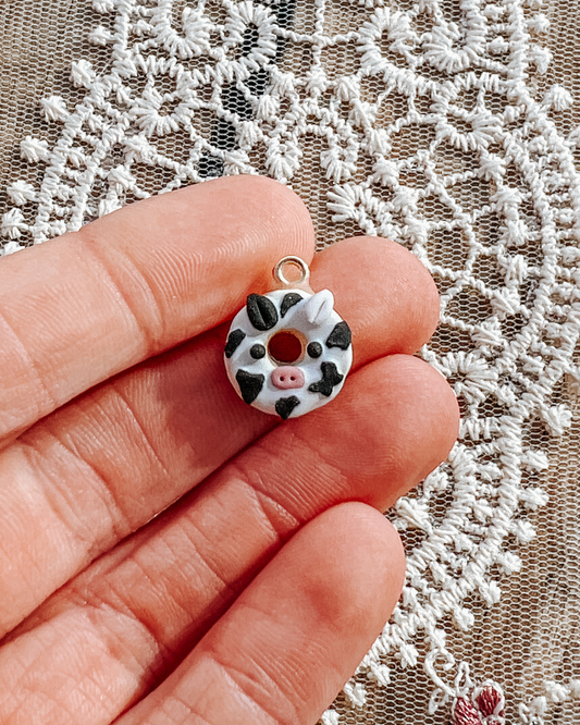 Small cow print donut kawaii clay charm