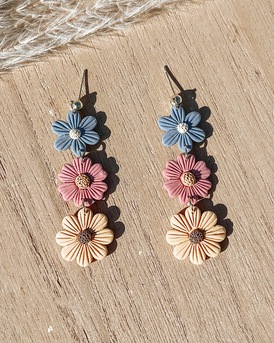 Colorful flower dangle drop clay earrings