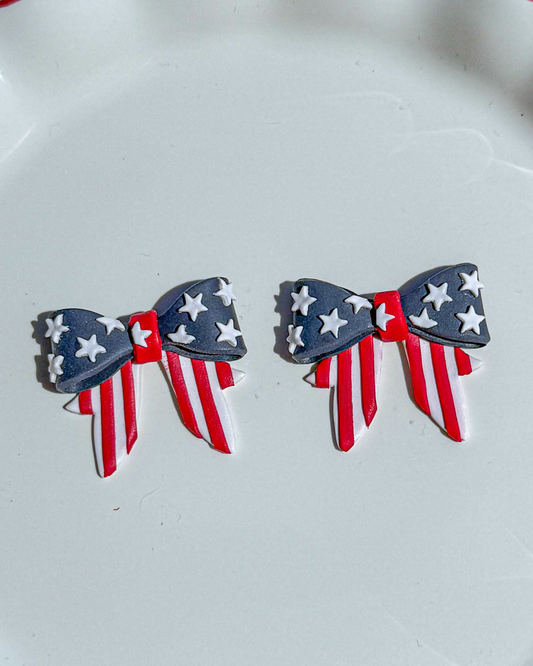 Patriotic Flag Bow Earrings