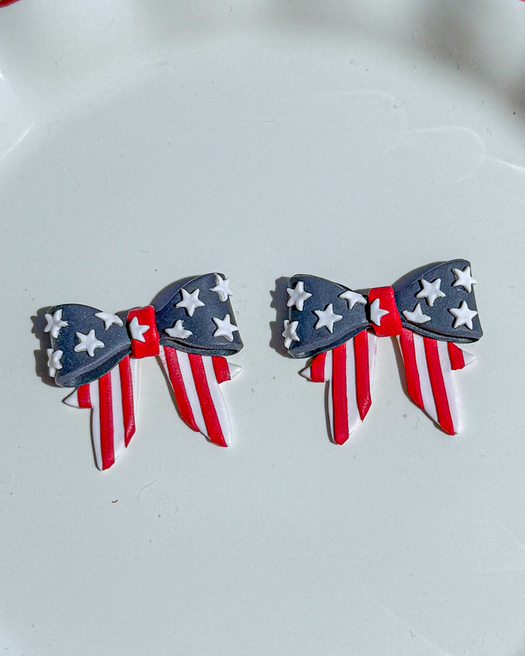 Patriotic Flag Bow Earrings