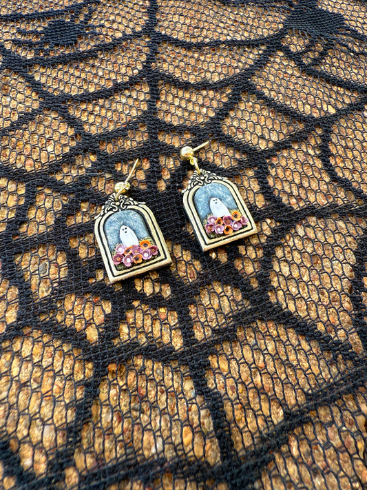 Vintage Ghost Picture Frame Dangle Earrings