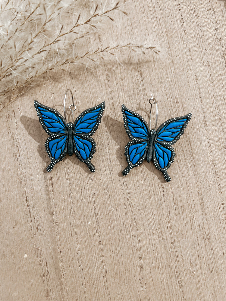 Blue Butterfly Hoop Earrings