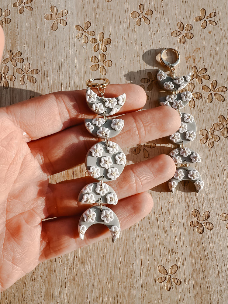 Sage Green Moon Phase Daisy Earrings