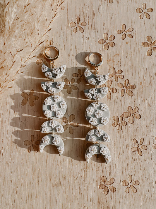 Sage Green Moon Phase Daisy Earrings