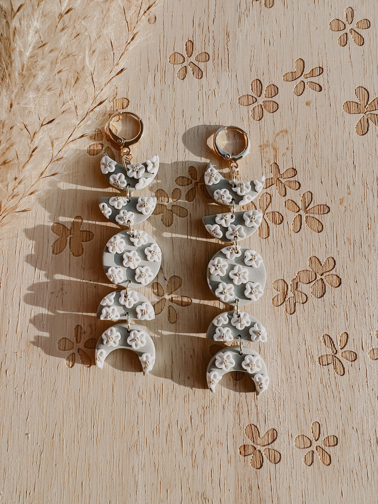 Sage Green Moon Phase Daisy Earrings